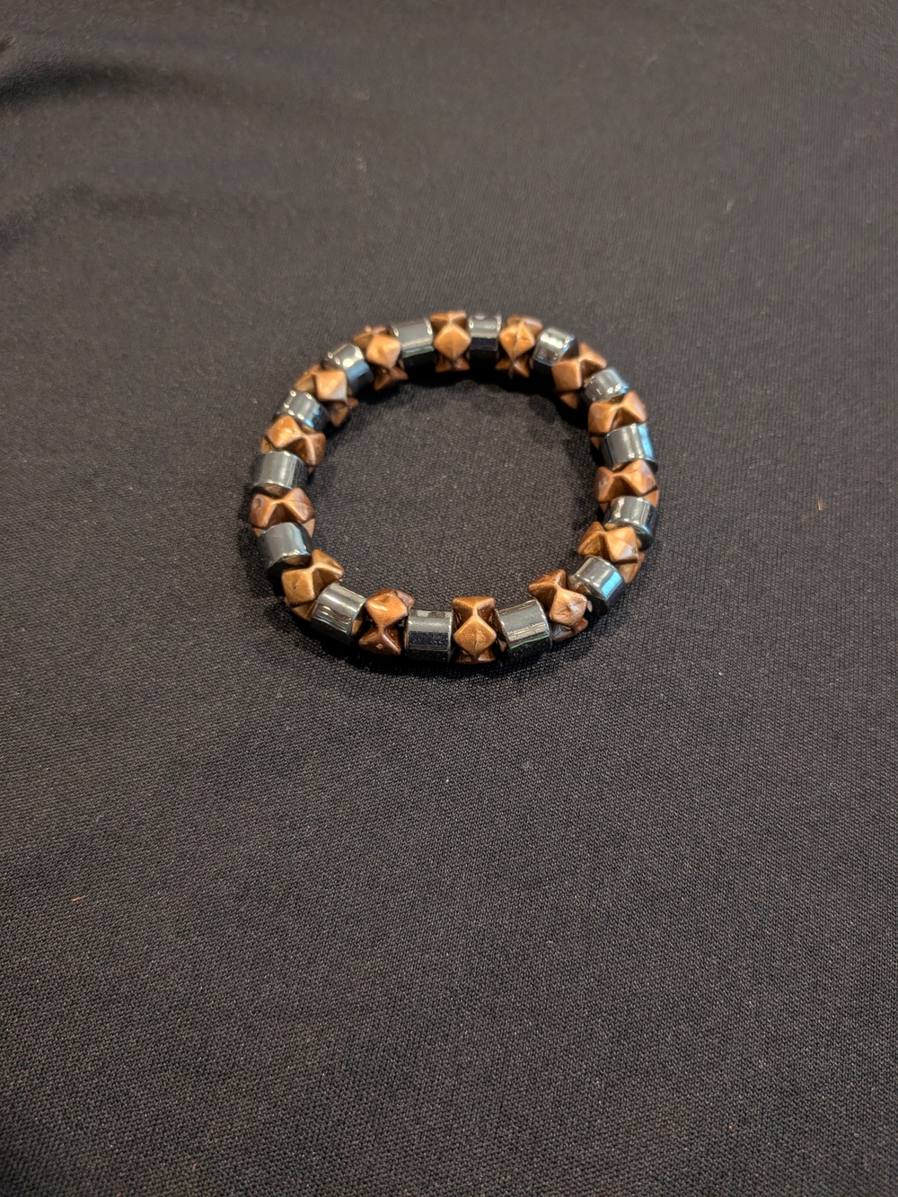 Beaded Hematite Hematite Black and Gold Tone Stretch Bracelet